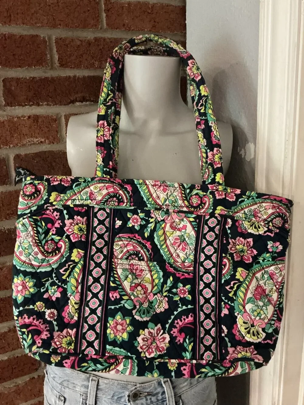 Vera Bradley Large Quilted Tote Bag | Floral Paisley Shoulder Bag Travel Tote